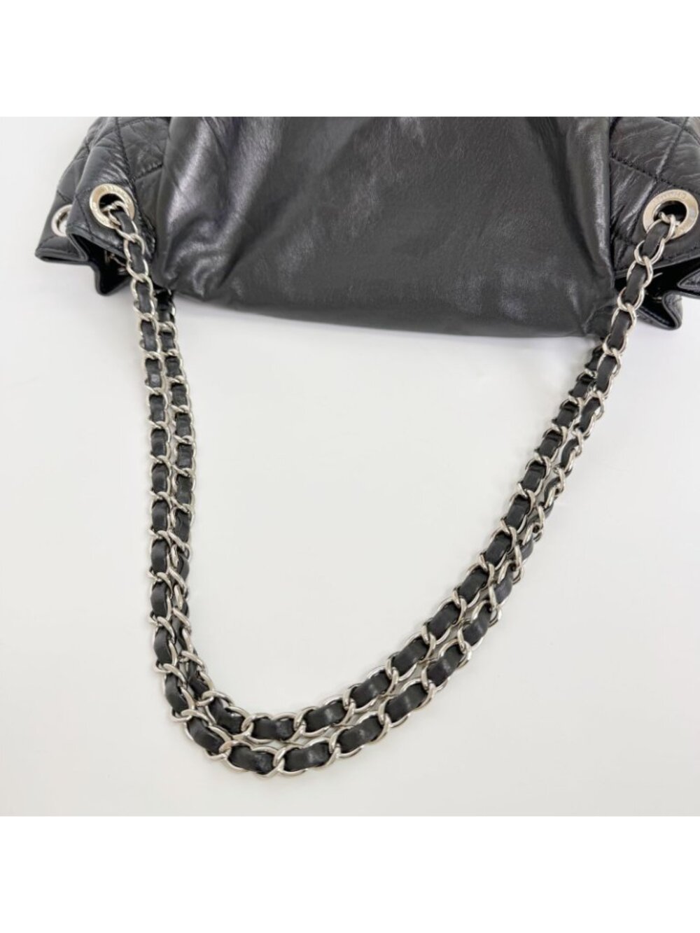 Chanel CC Logo Chain Shoulder Bag Leather Black Silver Vintage - Picture 15 of 16